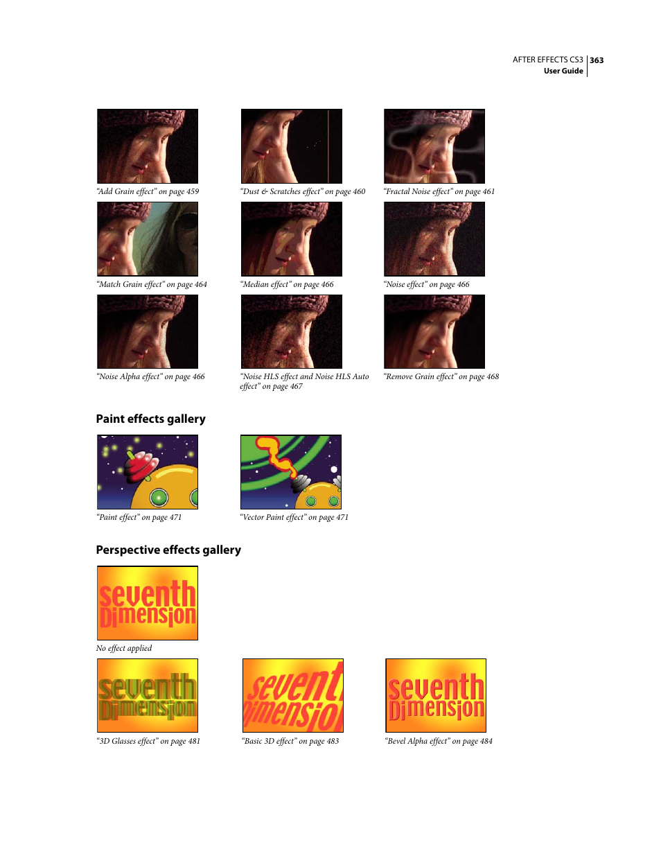 Paint effects gallery, Perspective effects gallery, Paint effects gallery perspective effects gallery | Adobe After Effects CS3 User Manual | Page 368 / 677