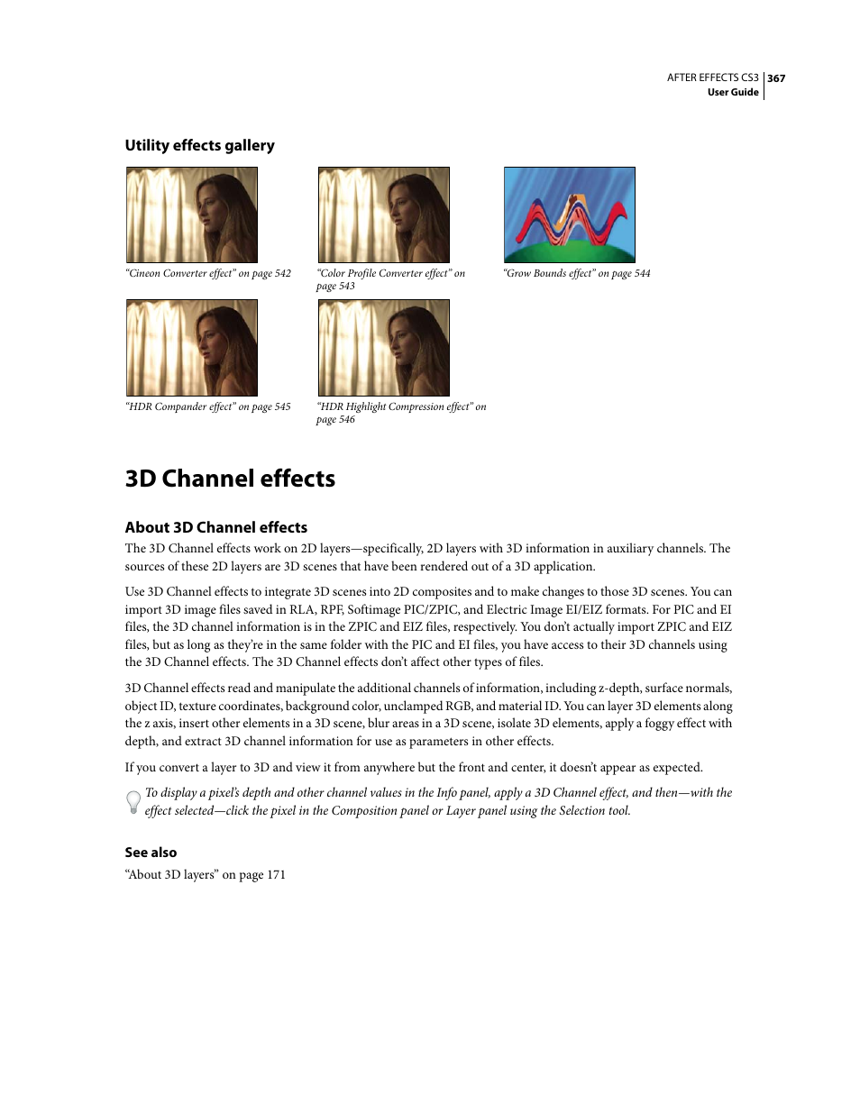 Utility effects gallery, 3d channel effects, About 3d channel effects | Adobe After Effects CS3 User Manual | Page 372 / 677