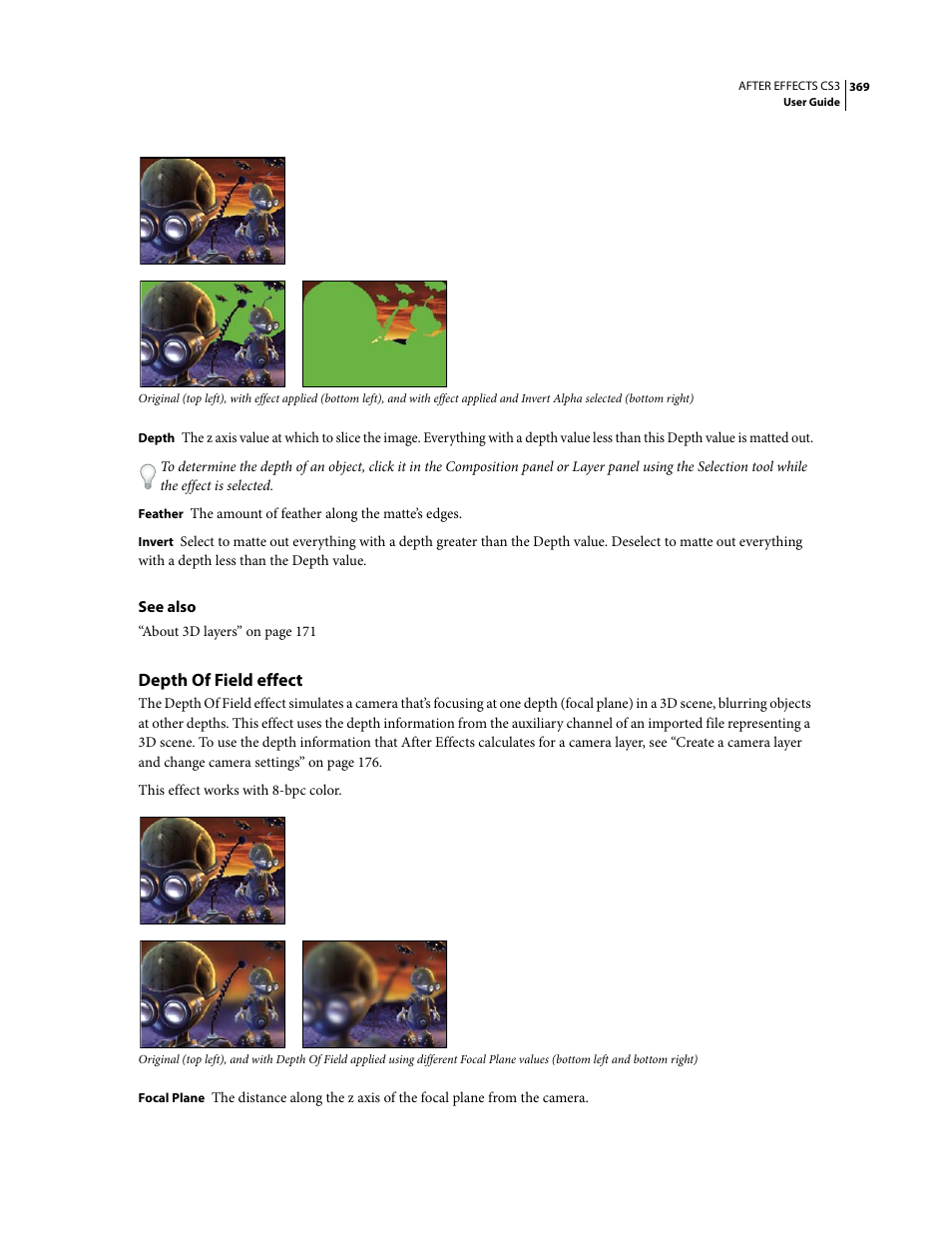 Depth of field effect | Adobe After Effects CS3 User Manual | Page 374 / 677