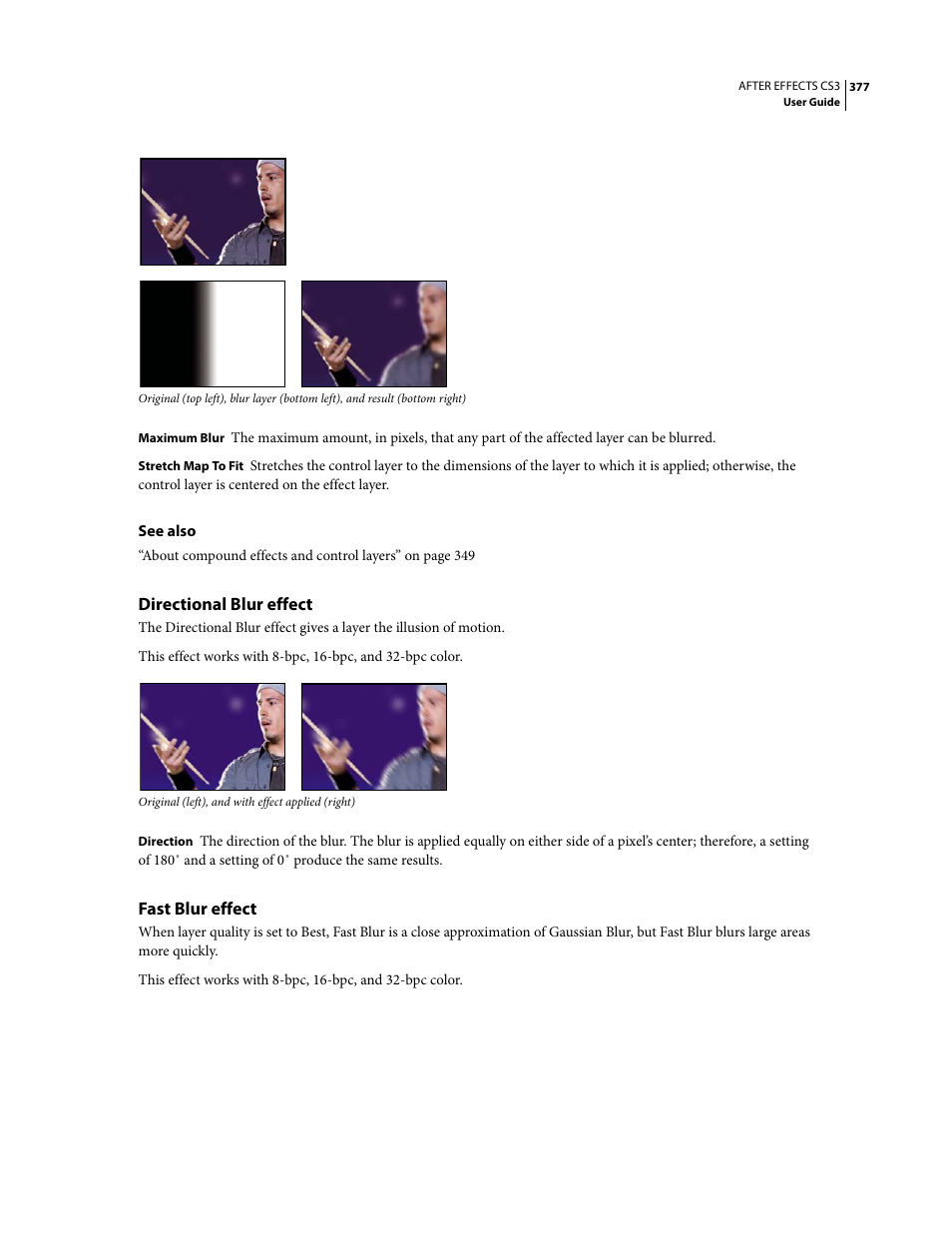 Directional blur effect, Fast blur effect | Adobe After Effects CS3 User Manual | Page 382 / 677