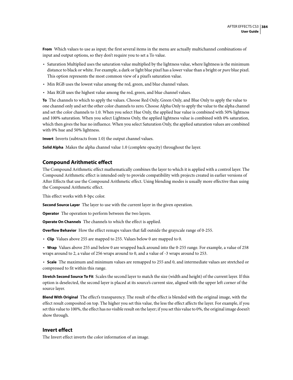 Compound arithmetic effect, Invert effect | Adobe After Effects CS3 User Manual | Page 389 / 677