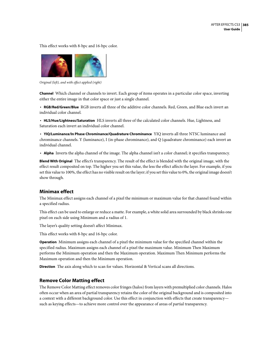 Minimax effect, Remove color matting effect | Adobe After Effects CS3 User Manual | Page 390 / 677