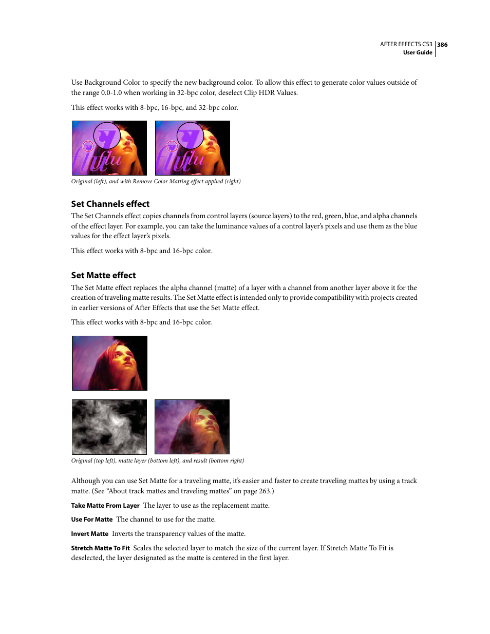 Set channels effect, Set matte effect | Adobe After Effects CS3 User Manual | Page 391 / 677