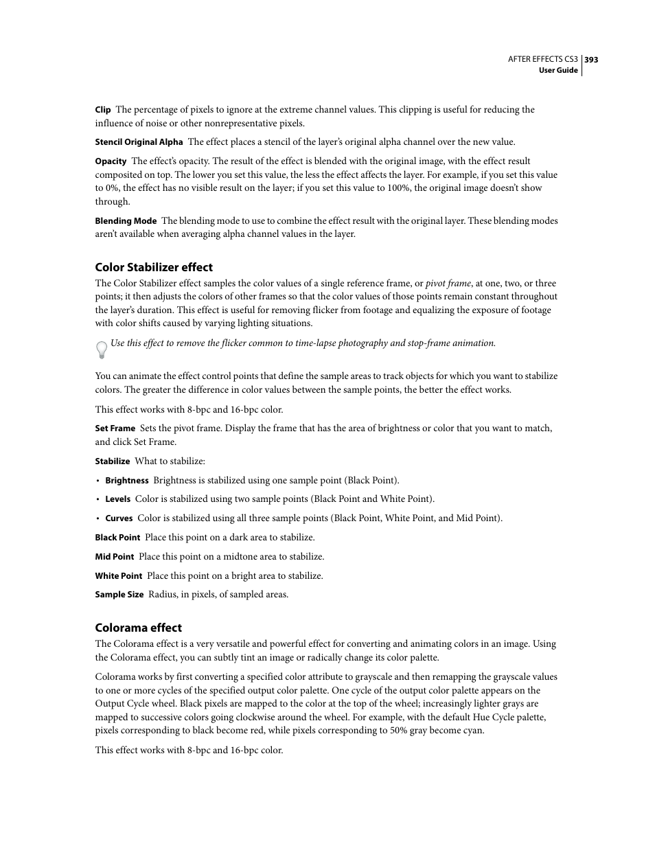 Color stabilizer effect, Colorama effect | Adobe After Effects CS3 User Manual | Page 398 / 677