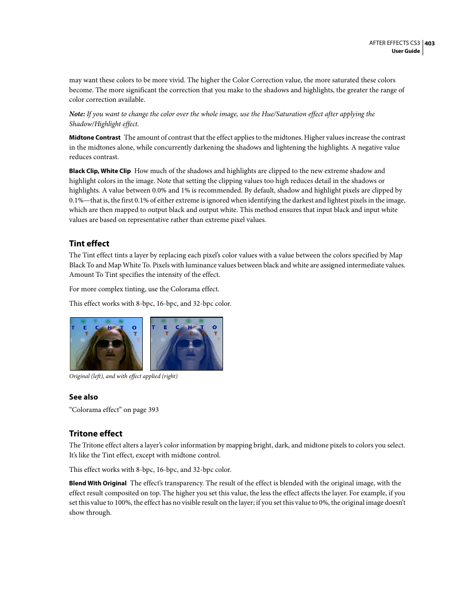 Tint effect, Tritone effect | Adobe After Effects CS3 User Manual | Page 408 / 677