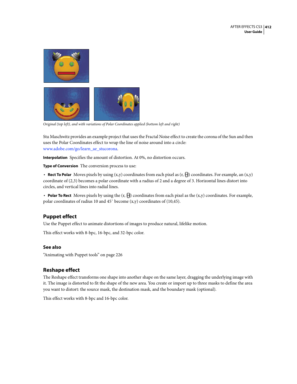 Puppet effect, Reshape effect | Adobe After Effects CS3 User Manual | Page 417 / 677