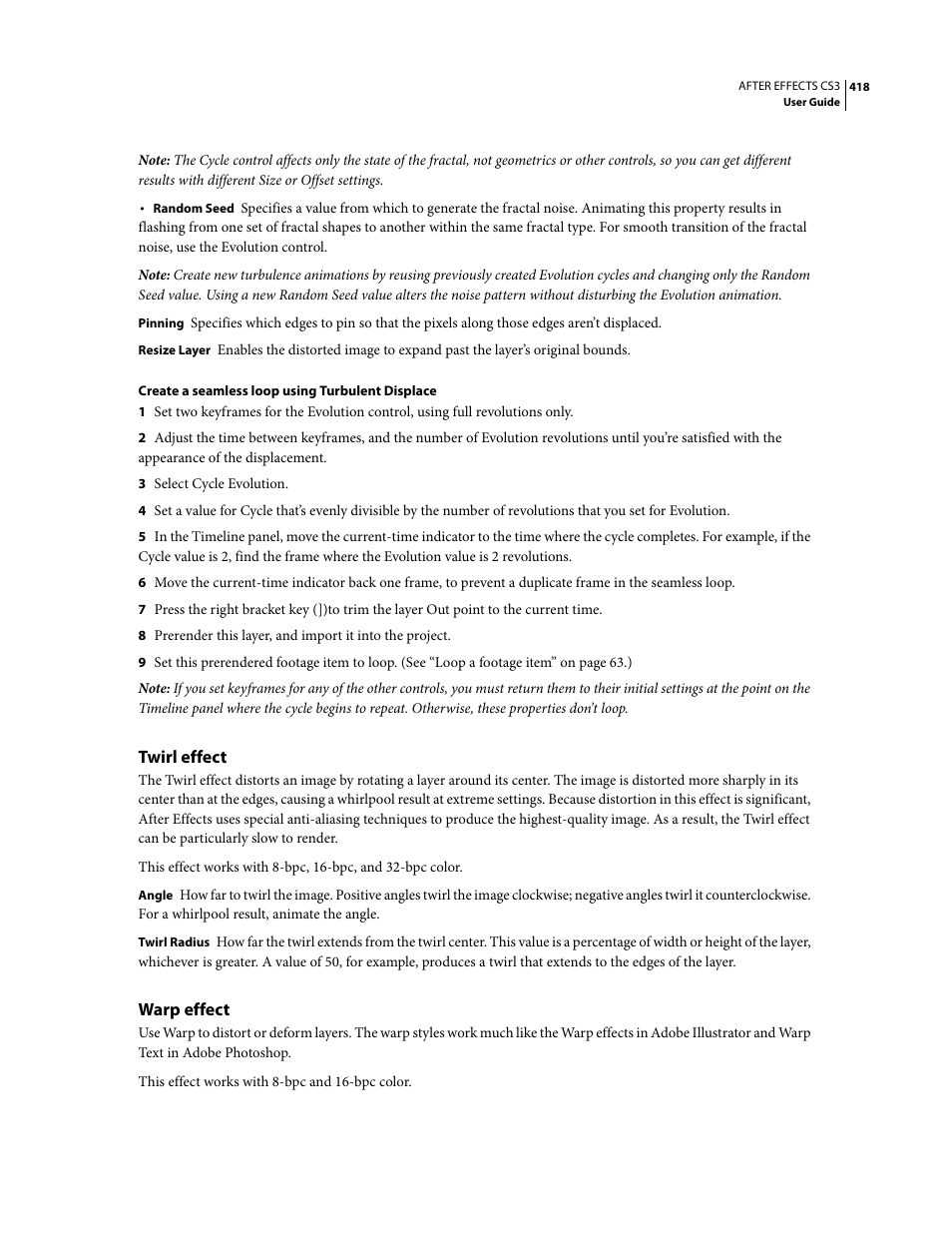 Twirl effect, Warp effect | Adobe After Effects CS3 User Manual | Page 423 / 677