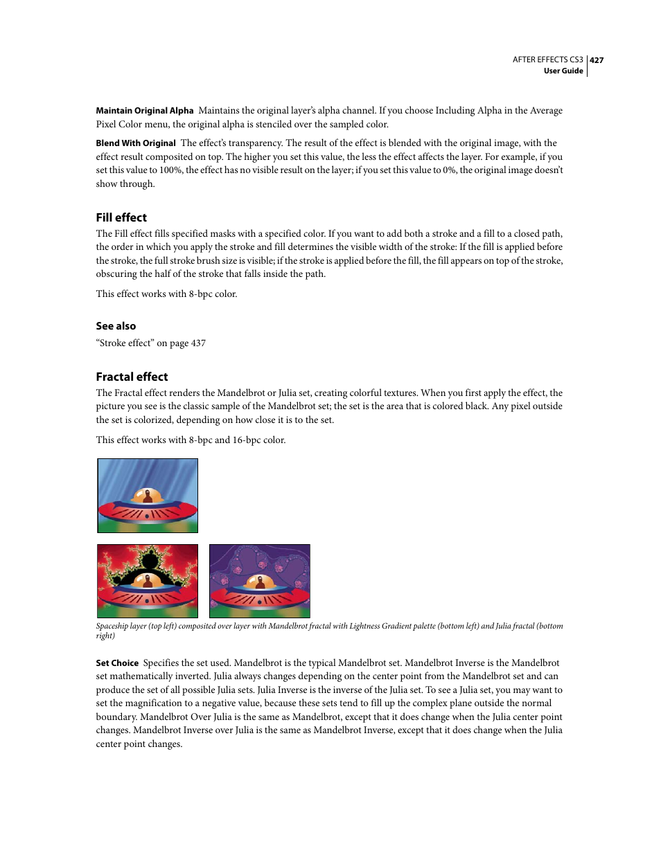 Fill effect, Fractal effect | Adobe After Effects CS3 User Manual | Page 432 / 677