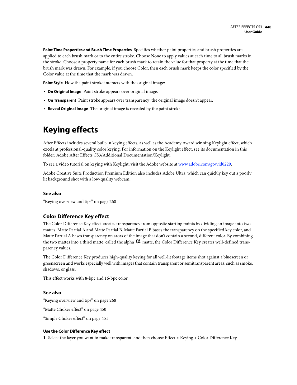 Keying effects, Color difference key effect | Adobe After Effects CS3 User Manual | Page 445 / 677