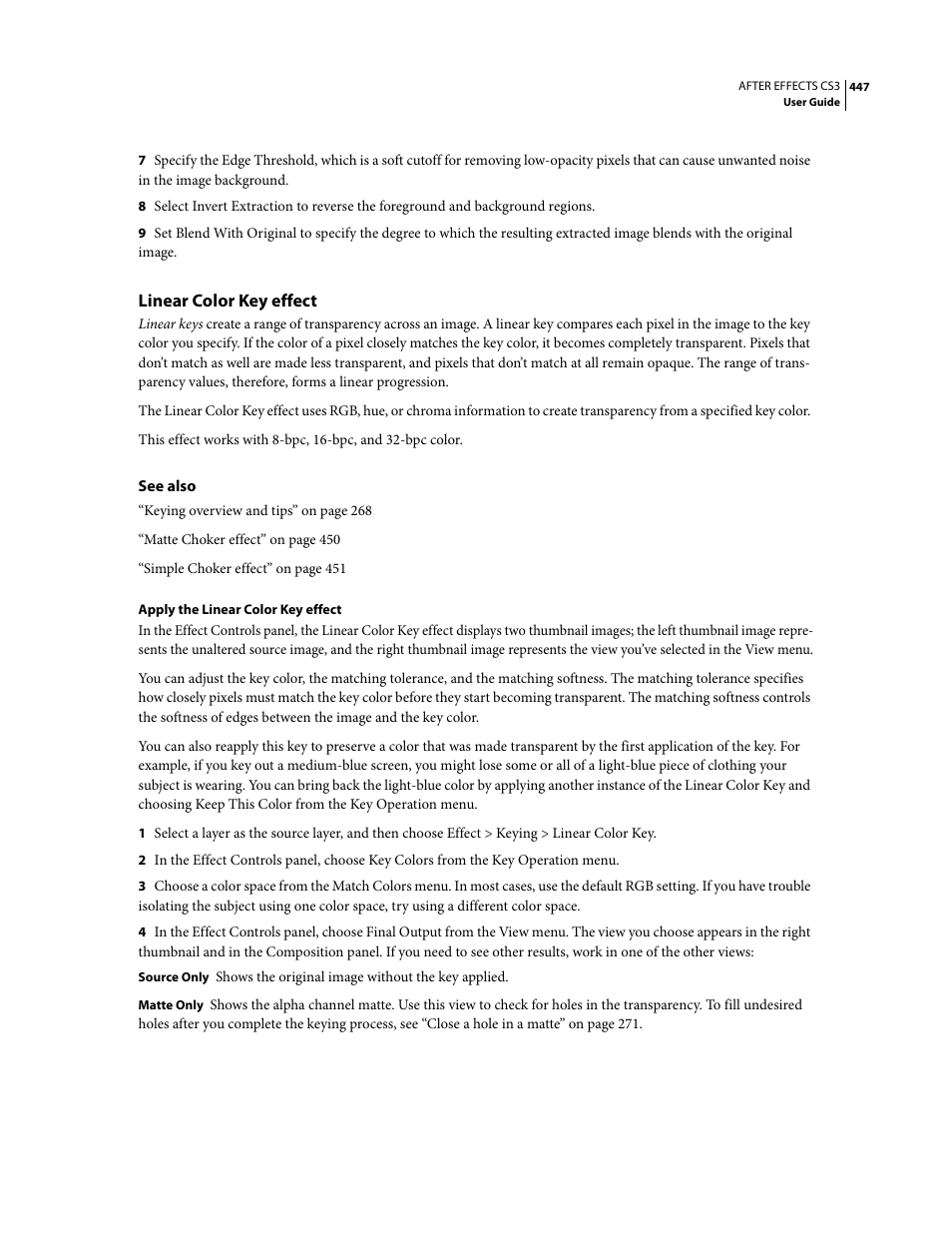 Linear color key effect | Adobe After Effects CS3 User Manual | Page 452 / 677