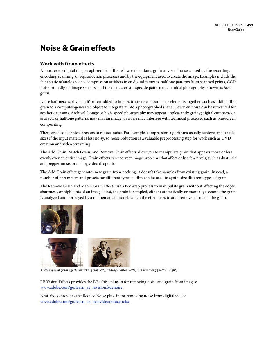 Noise & grain effects, Work with grain effects | Adobe After Effects CS3 User Manual | Page 457 / 677