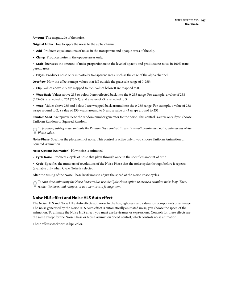 Noise hls effect and noise hls auto effect | Adobe After Effects CS3 User Manual | Page 472 / 677