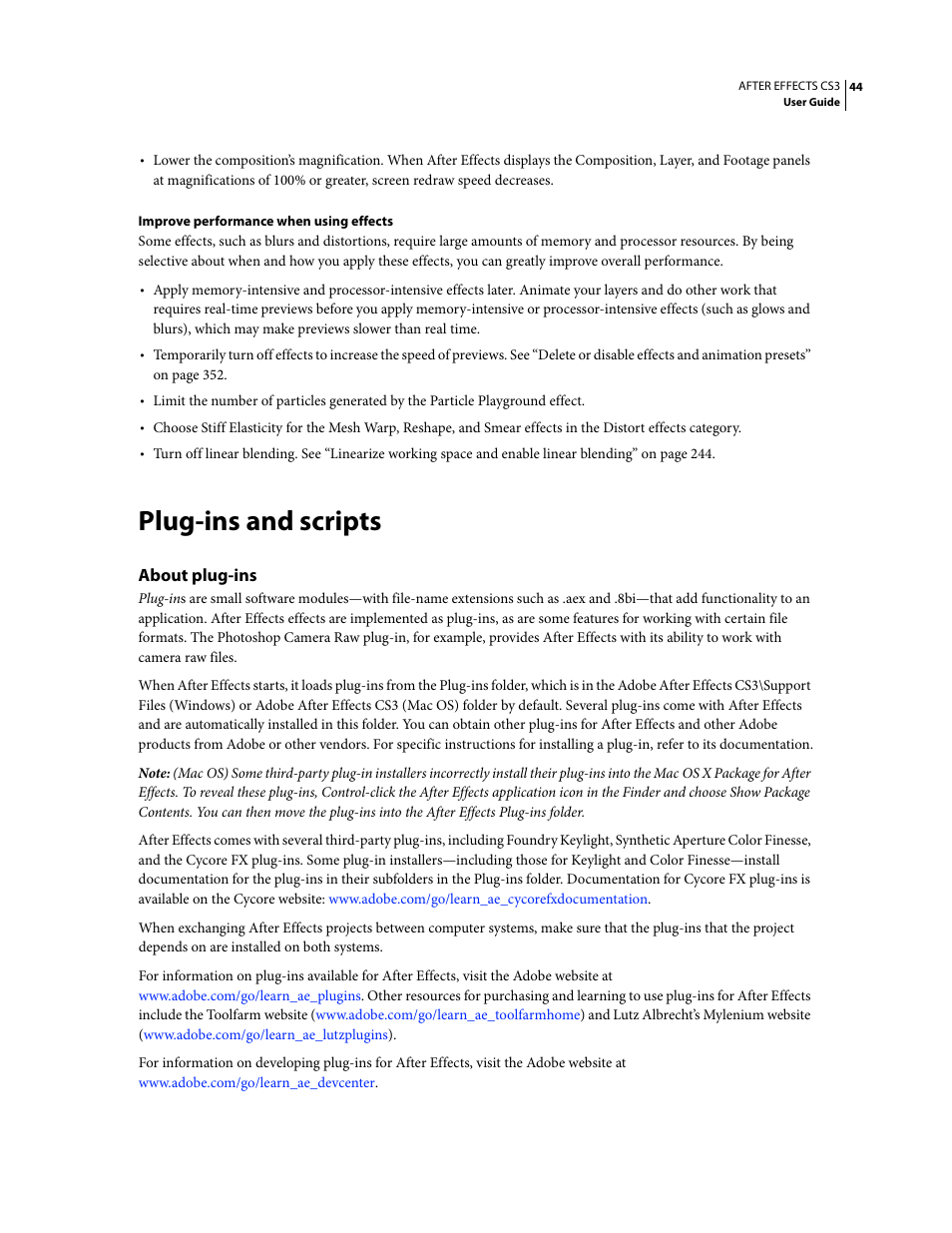 Plug-ins and scripts, About plug-ins | Adobe After Effects CS3 User Manual | Page 49 / 677