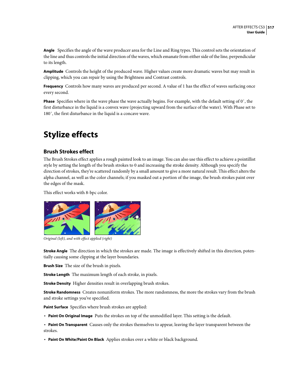 Stylize effects, Brush strokes effect | Adobe After Effects CS3 User Manual | Page 522 / 677