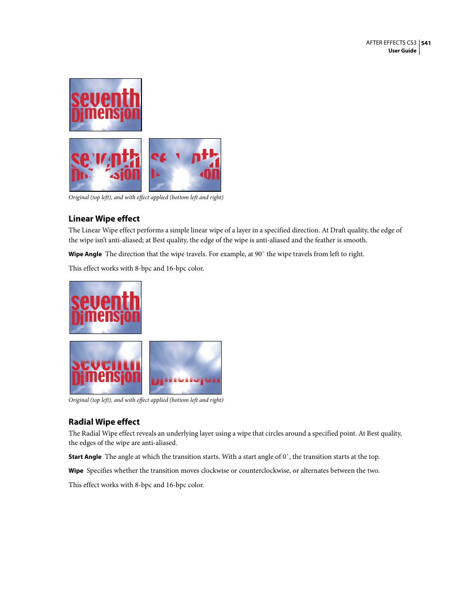 Linear wipe effect, Radial wipe effect | Adobe After Effects CS3 User Manual | Page 546 / 677