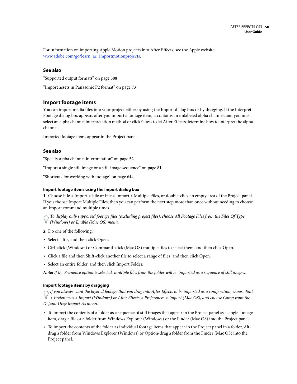 Import footage items | Adobe After Effects CS3 User Manual | Page 55 / 677