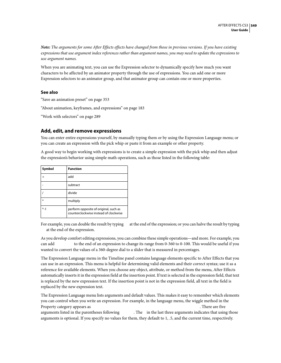 Add, edit, and remove expressions | Adobe After Effects CS3 User Manual | Page 554 / 677