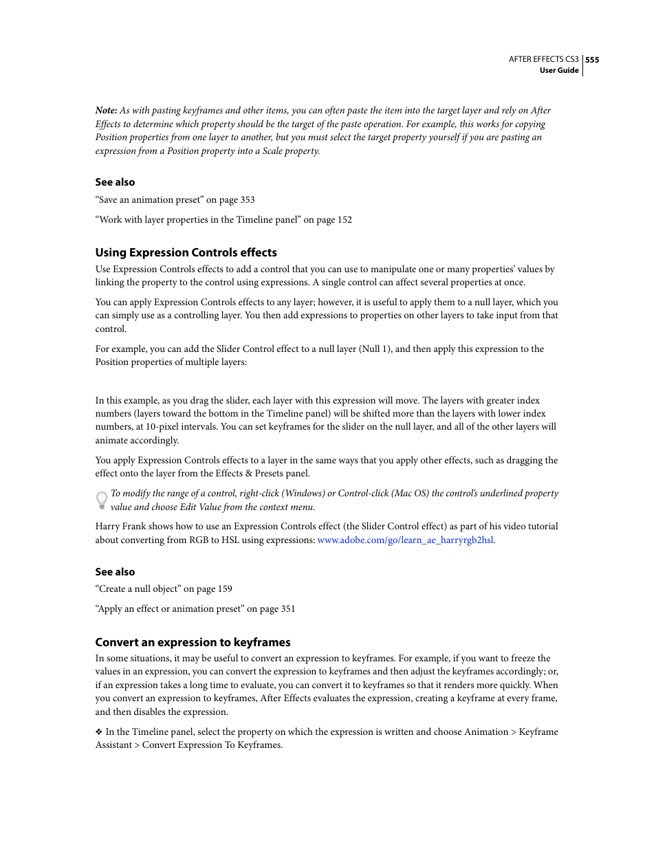 Using expression controls effects, Convert an expression to keyframes | Adobe After Effects CS3 User Manual | Page 560 / 677