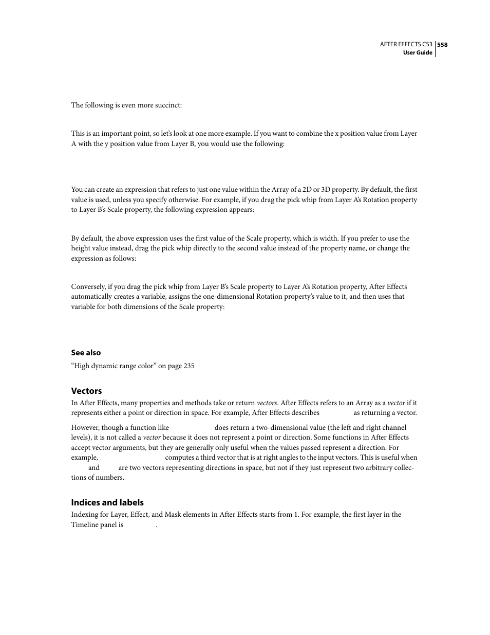 Vectors, Indices and labels | Adobe After Effects CS3 User Manual | Page 563 / 677