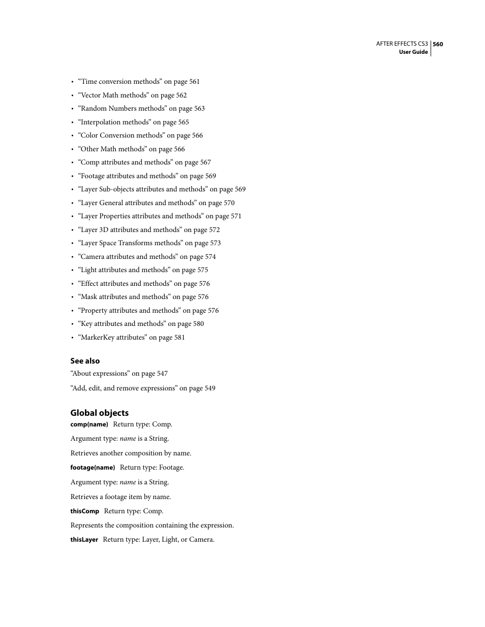 Global objects, Under “global | Adobe After Effects CS3 User Manual | Page 565 / 677