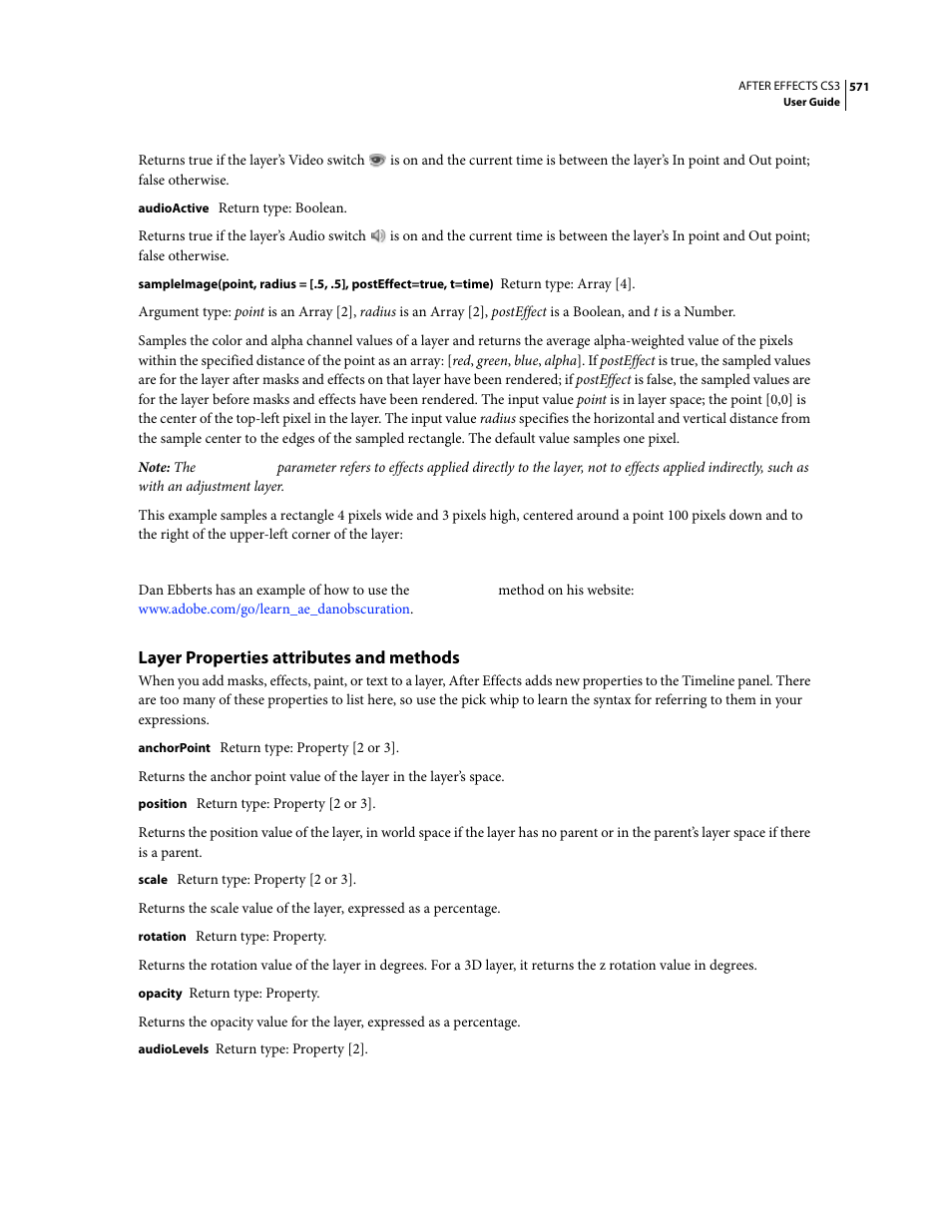 Layer properties attributes and methods | Adobe After Effects CS3 User Manual | Page 576 / 677