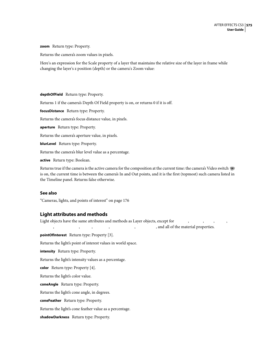 Light attributes and methods | Adobe After Effects CS3 User Manual | Page 580 / 677