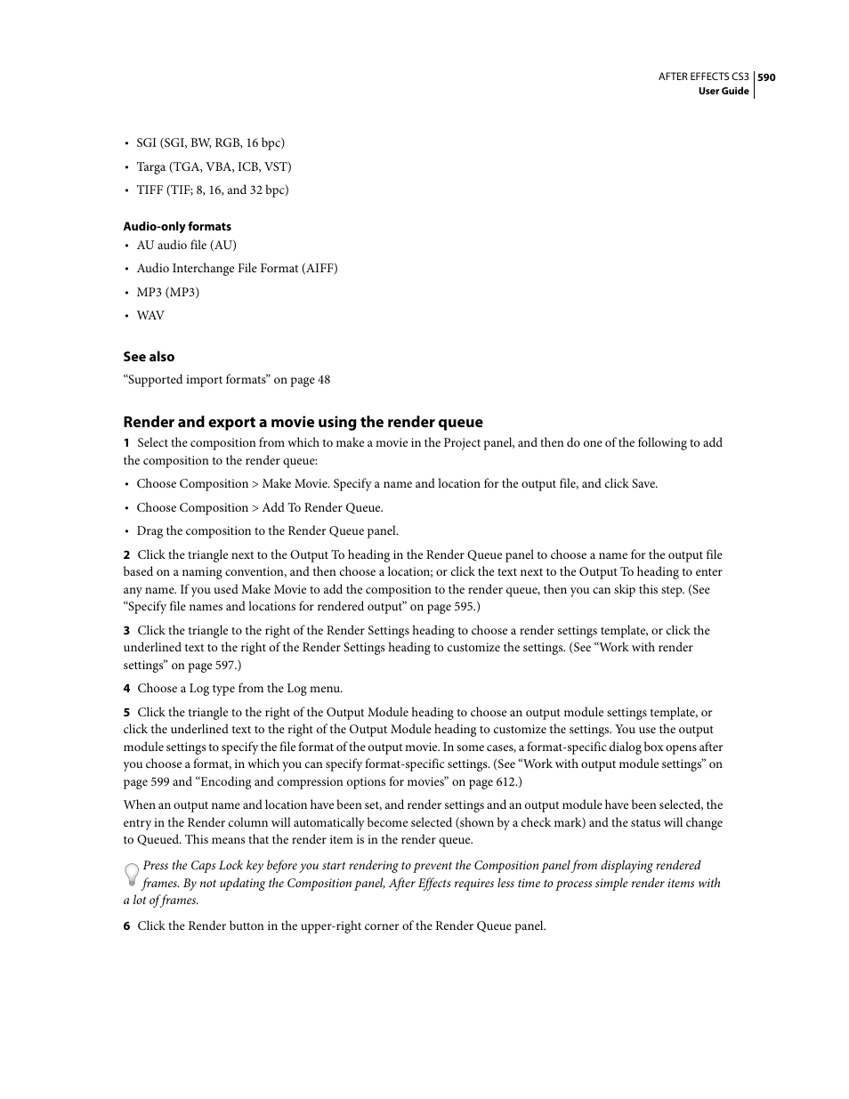 Render and export a movie using the render queue | Adobe After Effects CS3 User Manual | Page 595 / 677