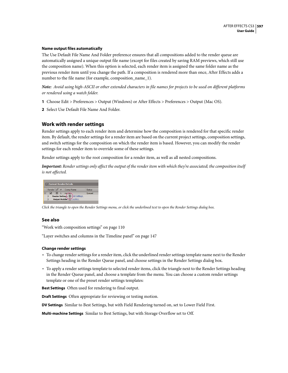 Work with render settings | Adobe After Effects CS3 User Manual | Page 602 / 677