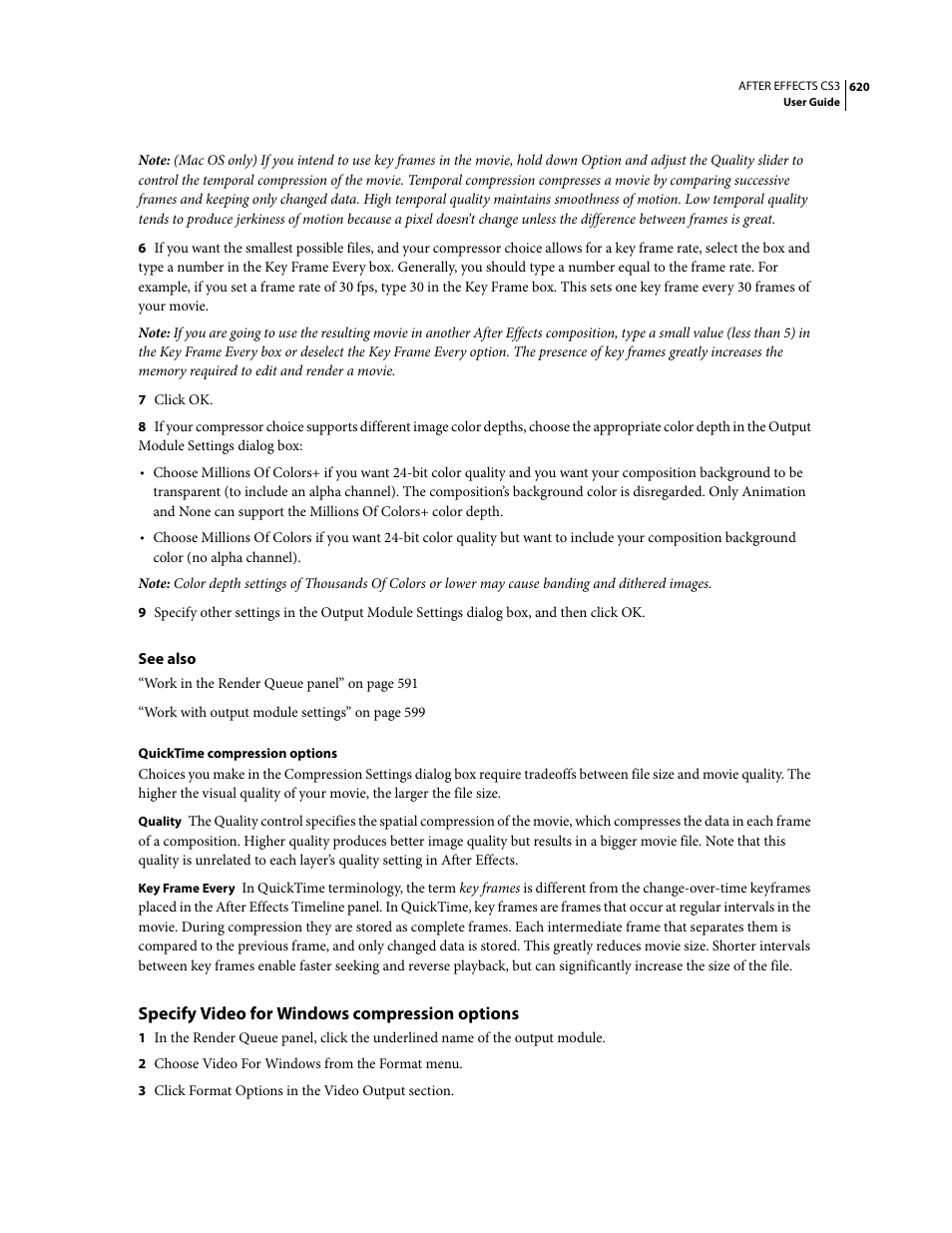 Specify video for windows compression options | Adobe After Effects CS3 User Manual | Page 625 / 677