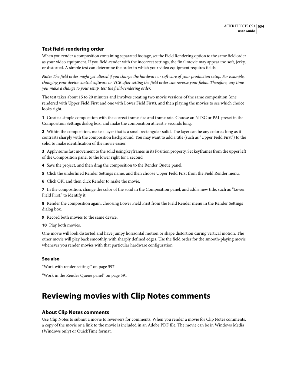 Test field-rendering order, Reviewing movies with clip notes comments, About clip notes comments | Adobe After Effects CS3 User Manual | Page 639 / 677