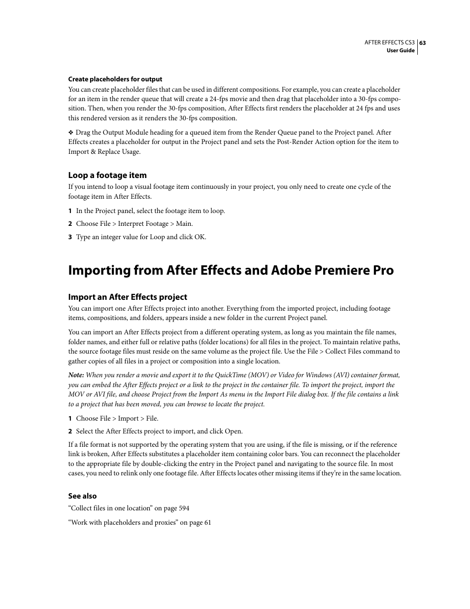 Loop a footage item, Import an after effects project | Adobe After Effects CS3 User Manual | Page 68 / 677