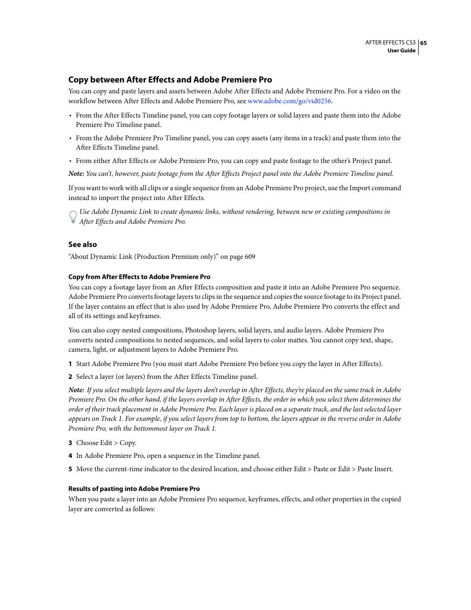 Copy between after effects and adobe premiere pro | Adobe After Effects CS3 User Manual | Page 70 / 677