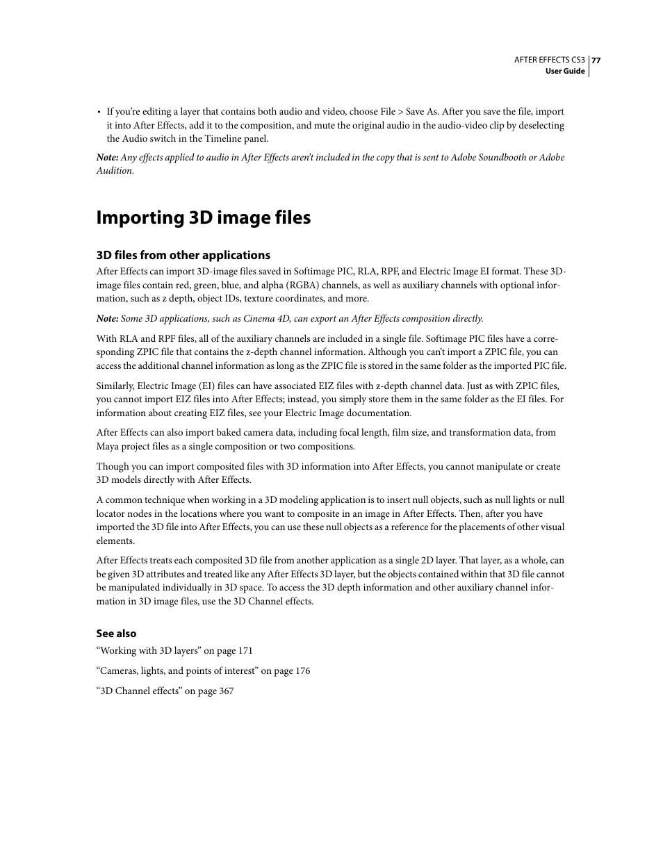 Importing 3d image files, 3d files from other applications | Adobe After Effects CS3 User Manual | Page 82 / 677