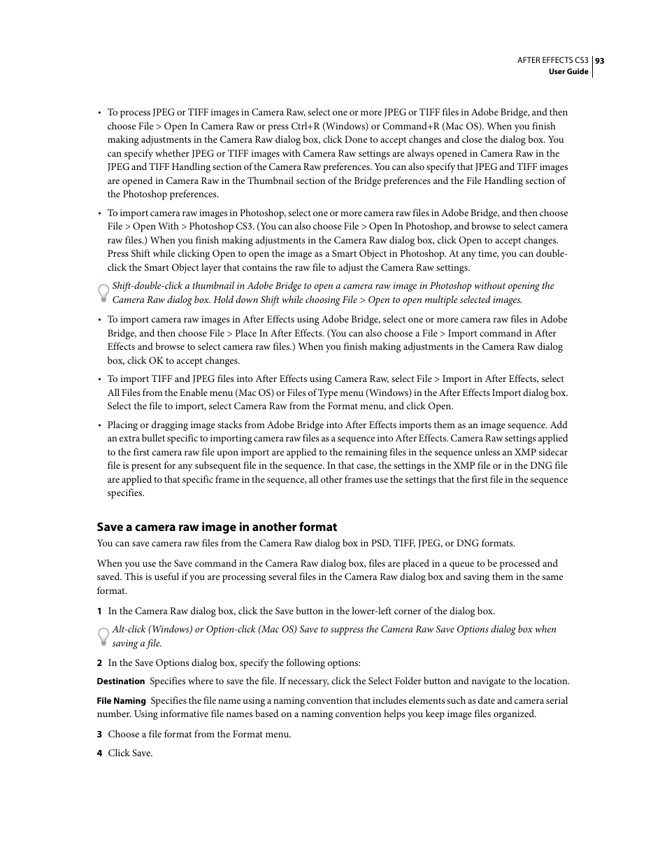 Save a camera raw image in another format | Adobe After Effects CS3 User Manual | Page 98 / 677