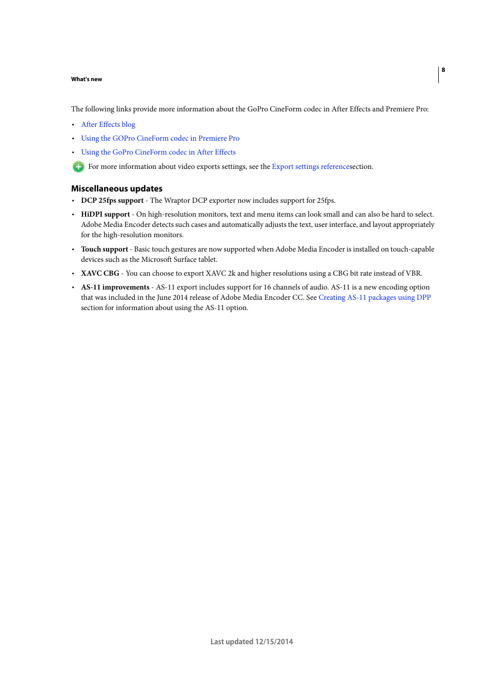 Miscellaneous updates | Adobe Media Encoder CC User Manual | Page 11 / 59