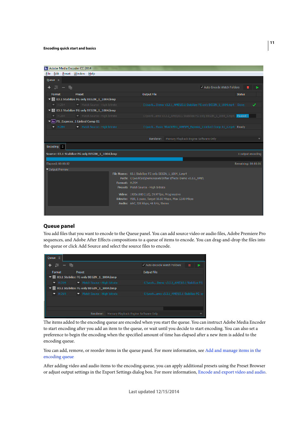 Queue panel | Adobe Media Encoder CC User Manual | Page 14 / 59