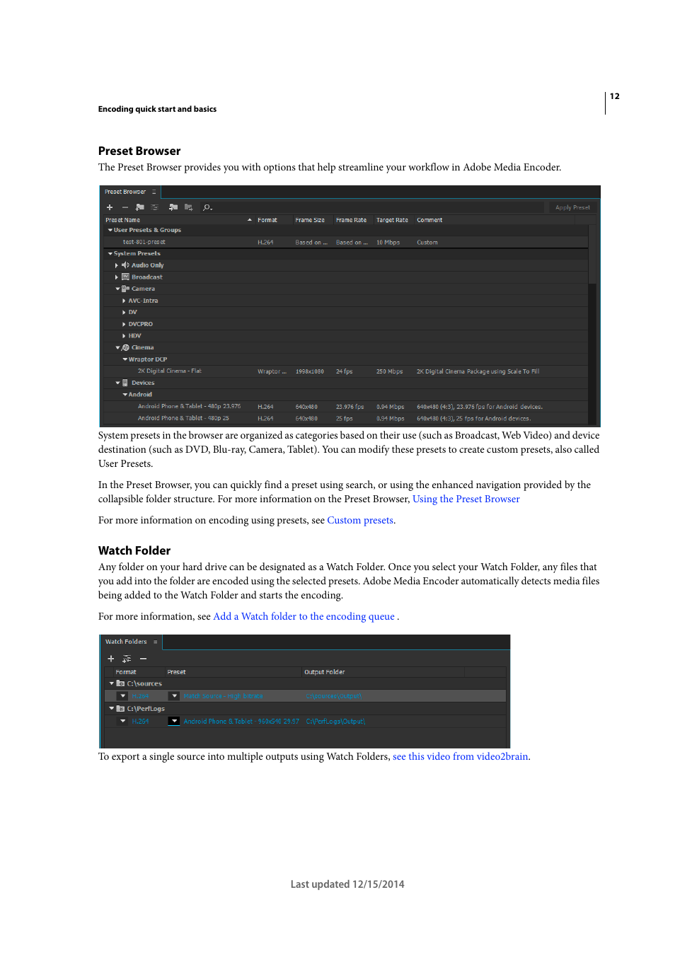 Preset browser, Watch folder | Adobe Media Encoder CC User Manual | Page 15 / 59