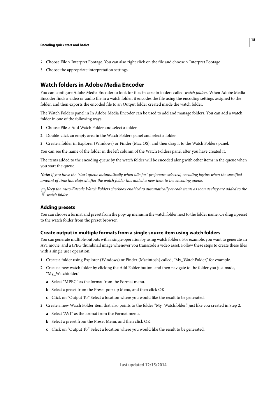 Watch folders in adobe media encoder, Adding presets, Watch folders in adobe media | Encoder | Adobe Media Encoder CC User Manual | Page 21 / 59