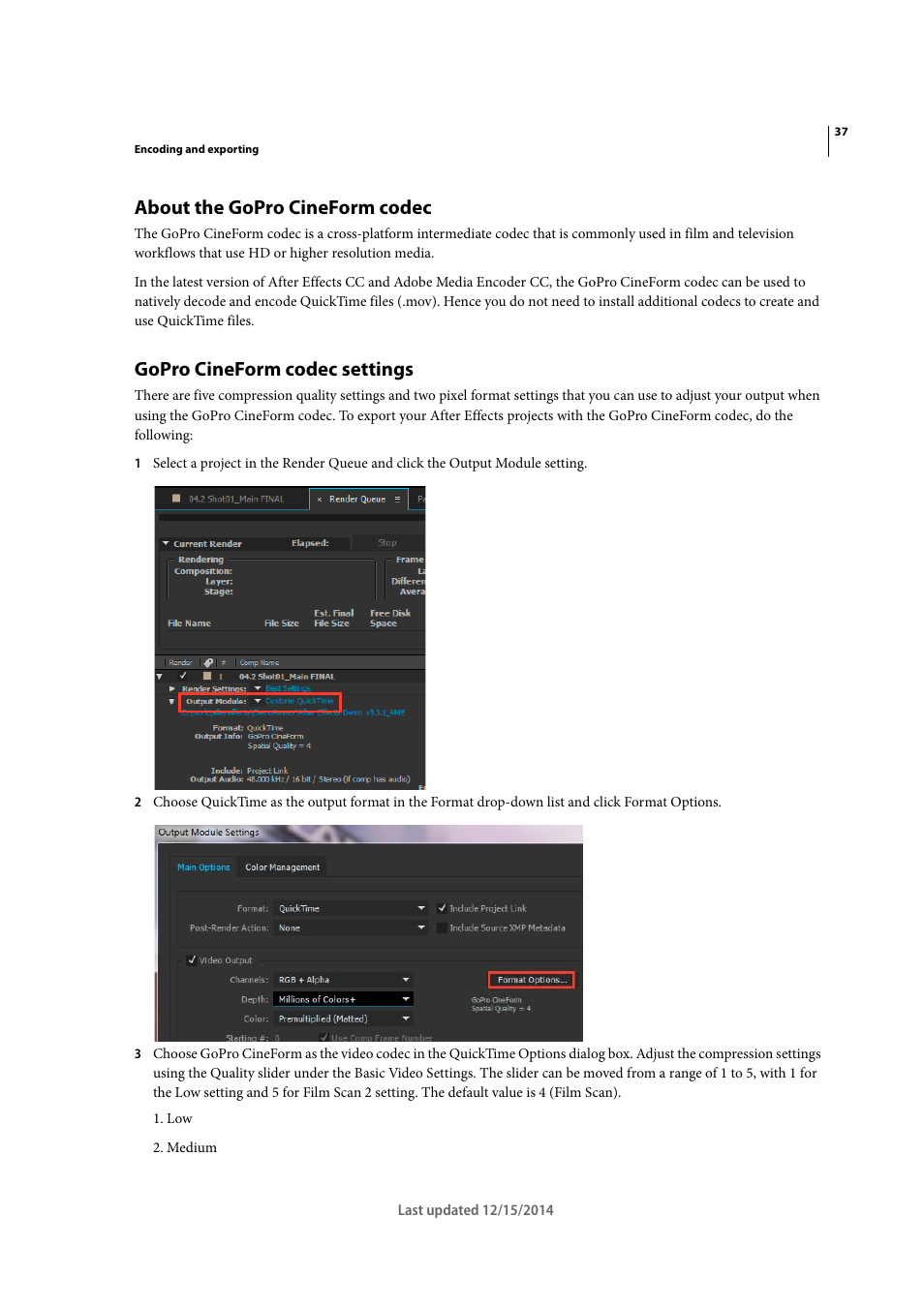 About the gopro cineform codec, Gopro cineform codec settings | Adobe Media Encoder CC User Manual | Page 40 / 59
