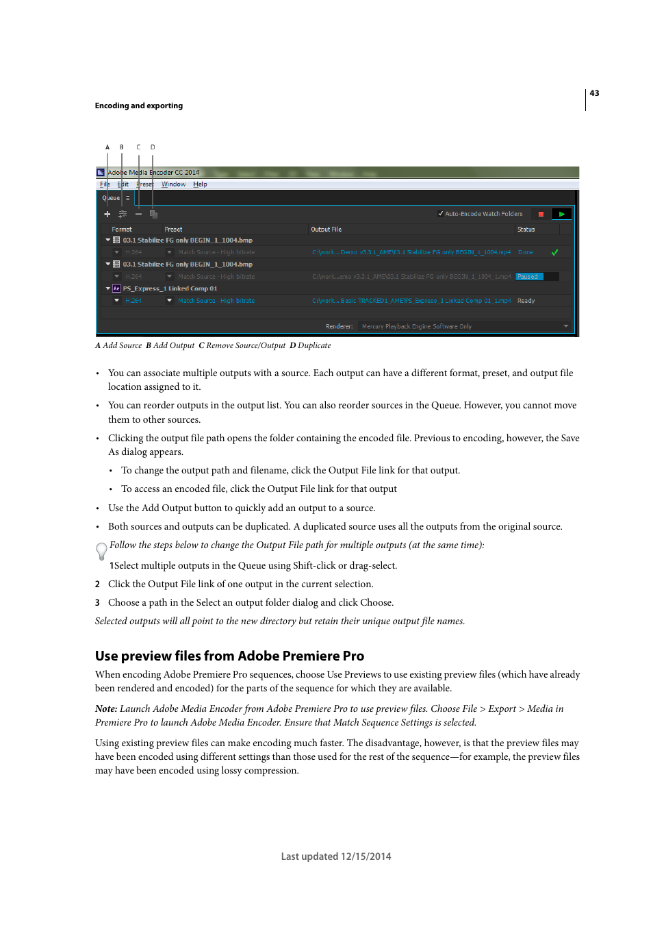 Use preview files from adobe premiere pro | Adobe Media Encoder CC User Manual | Page 46 / 59