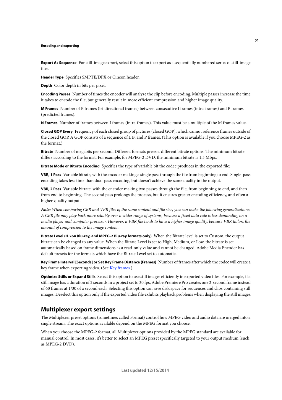 Multiplexer export settings | Adobe Media Encoder CC User Manual | Page 54 / 59