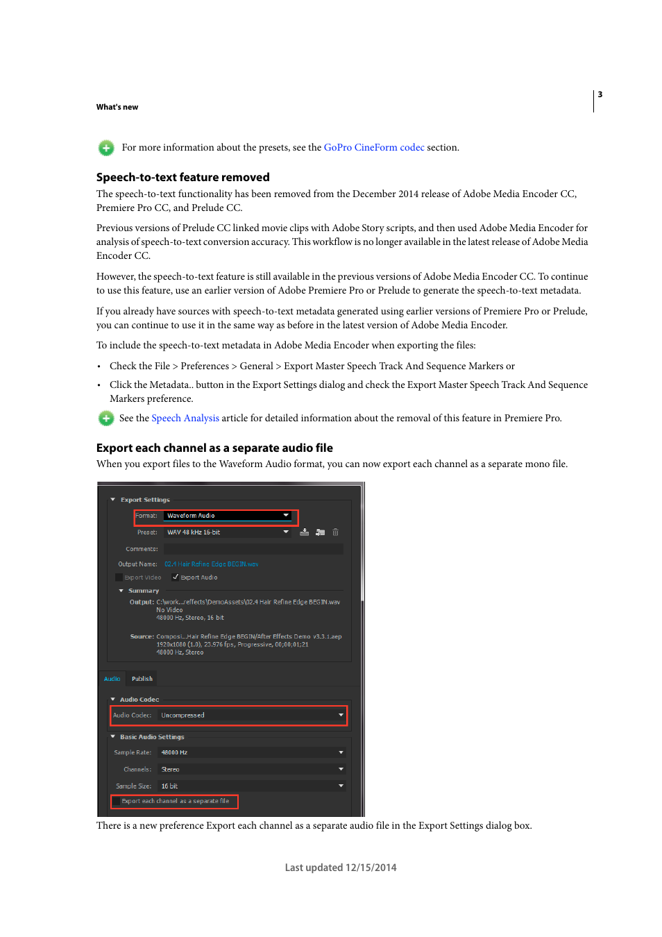Speech-to-text feature removed, Export each channel as a separate audio file | Adobe Media Encoder CC User Manual | Page 6 / 59