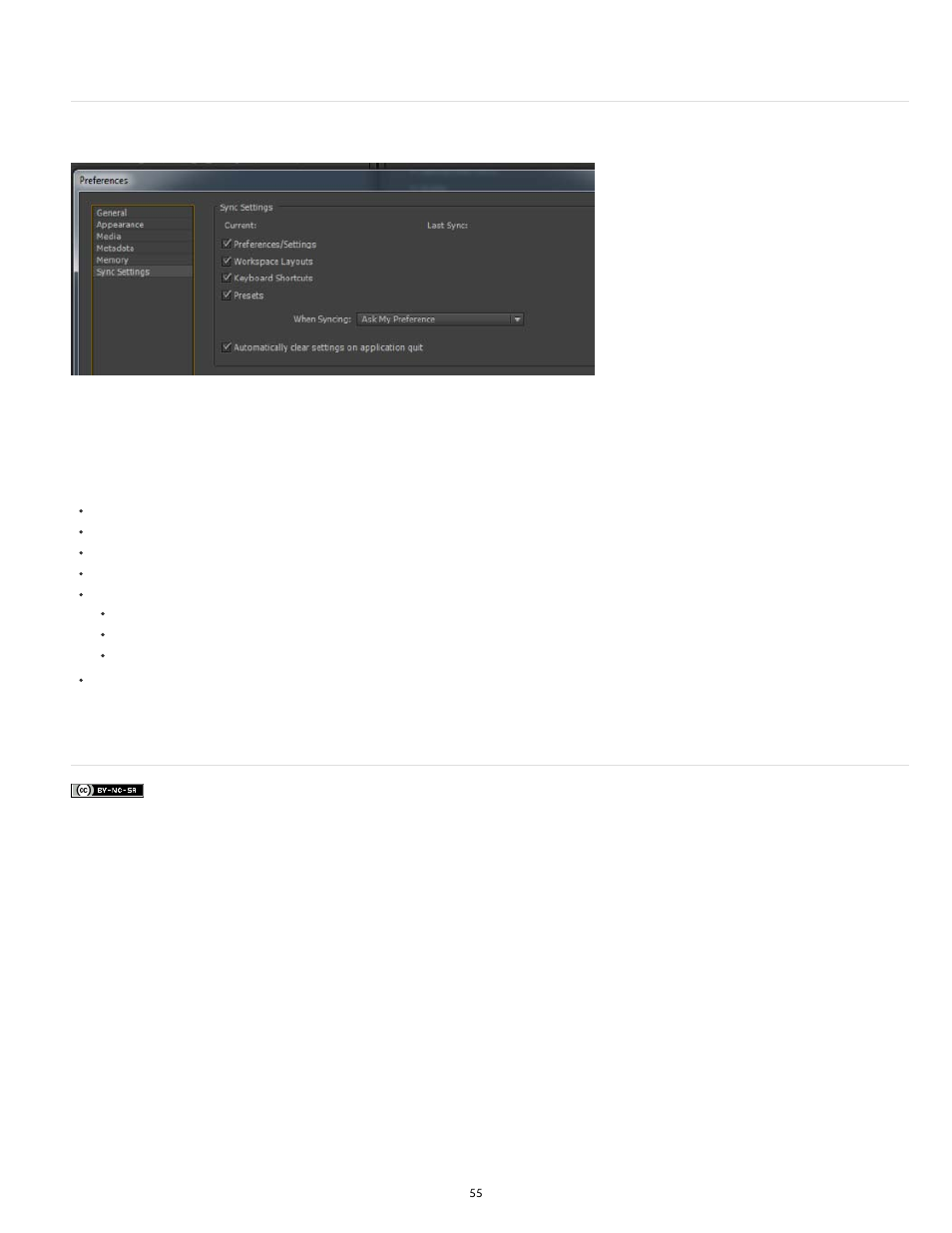 Manage sync settings | Adobe Media Encoder User Manual | Page 57 / 77