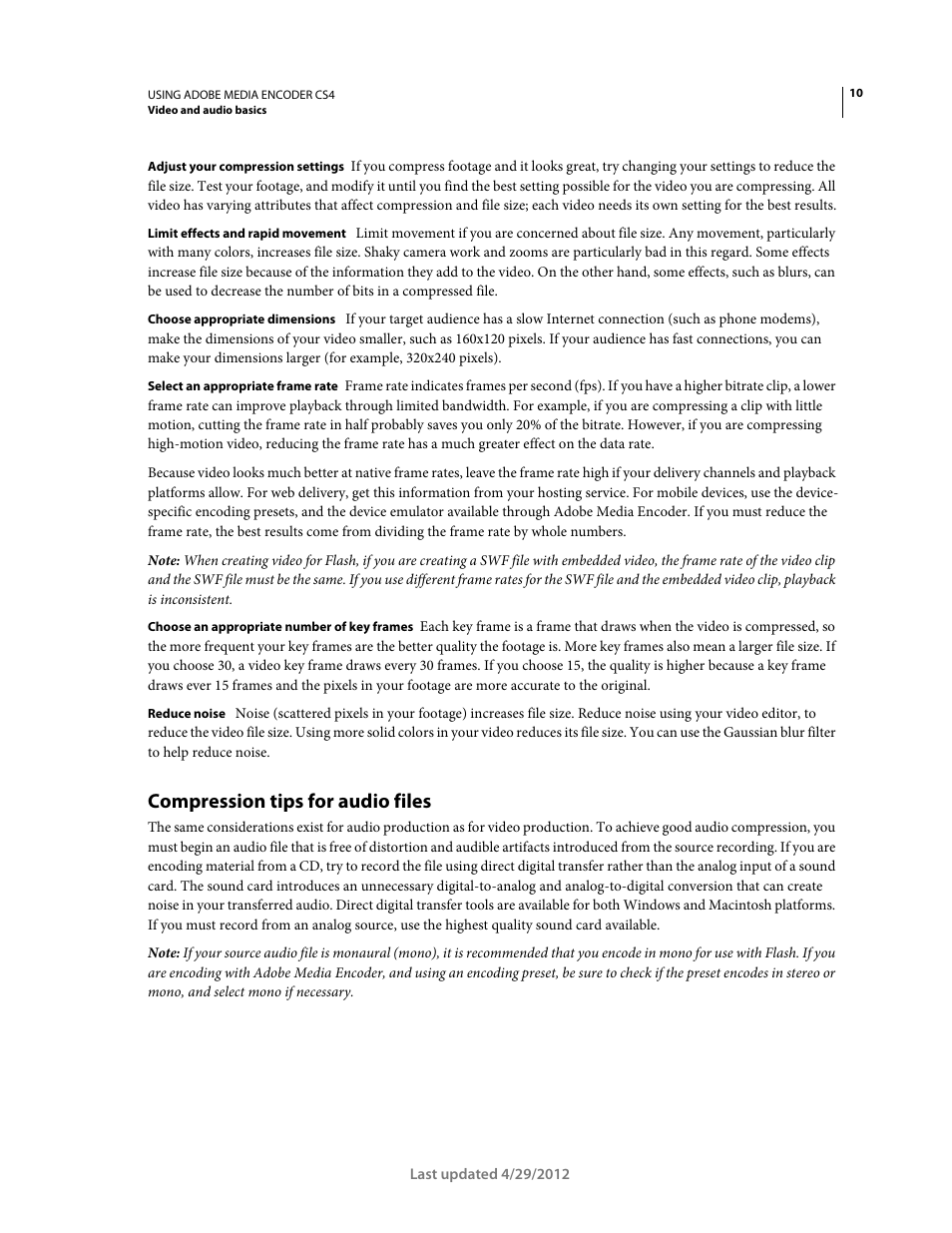 Compression tips for audio files | Adobe Media Encoder CS4 User Manual | Page 13 / 45