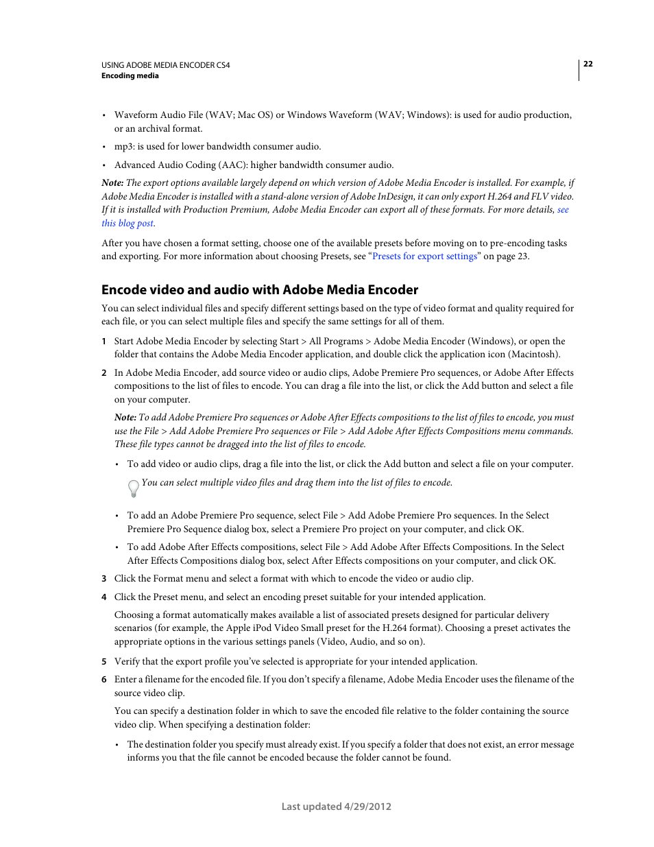 Encode video and audio with adobe media encoder, Encode video, And audio with adobe media encoder | Adobe Media Encoder CS4 User Manual | Page 25 / 45