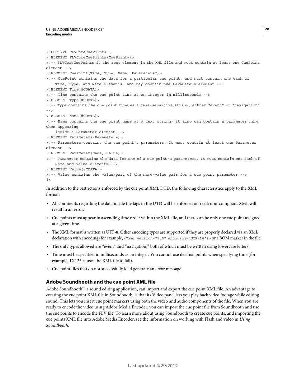 Adobe soundbooth and the cue point xml file | Adobe Media Encoder CS4 User Manual | Page 31 / 45