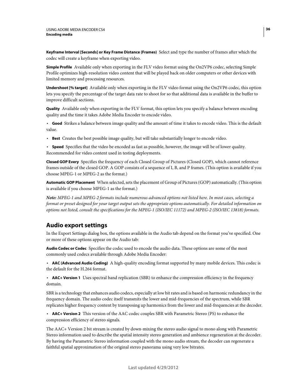 Audio export settings | Adobe Media Encoder CS4 User Manual | Page 39 / 45