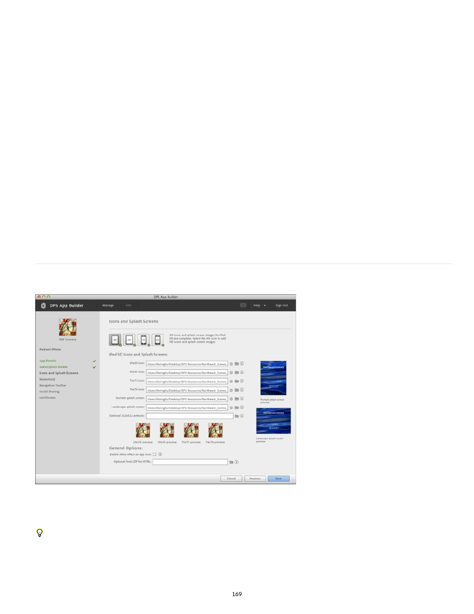 Icons and splash screens panel | Adobe Digital Publishing Suite User Manual | Page 172 / 222