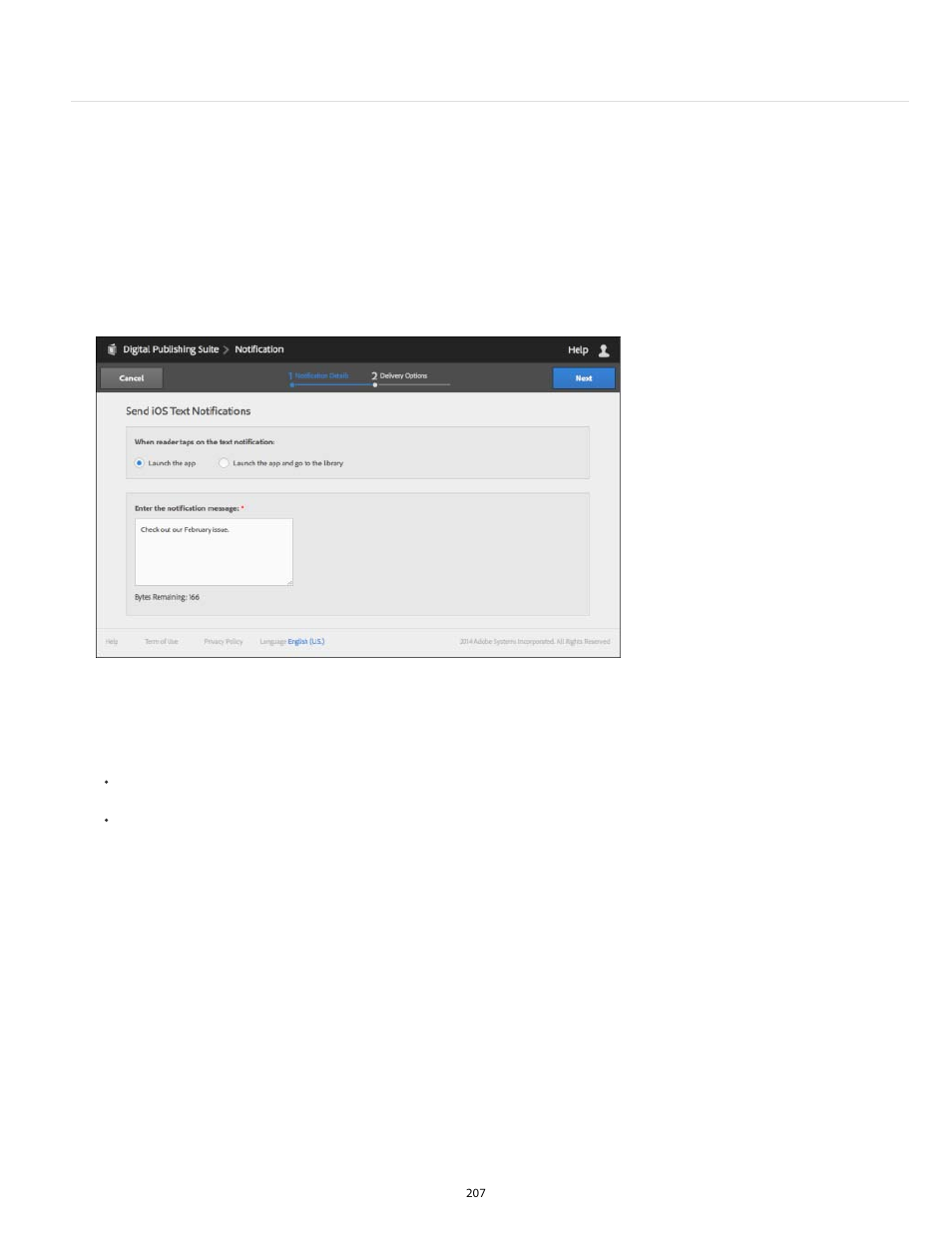 Sending text notifications | Adobe Digital Publishing Suite User Manual | Page 210 / 222