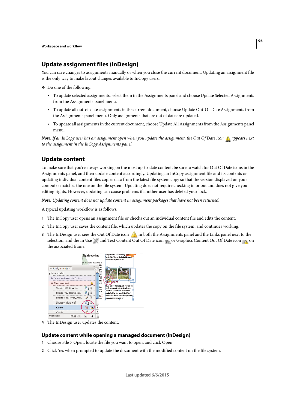 Update assignment files (indesign), Update content | Adobe InDesign CC 2015 User Manual | Page 101 / 643